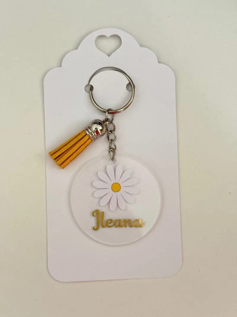 Llavero acrílico personalizado con margarita y nombre